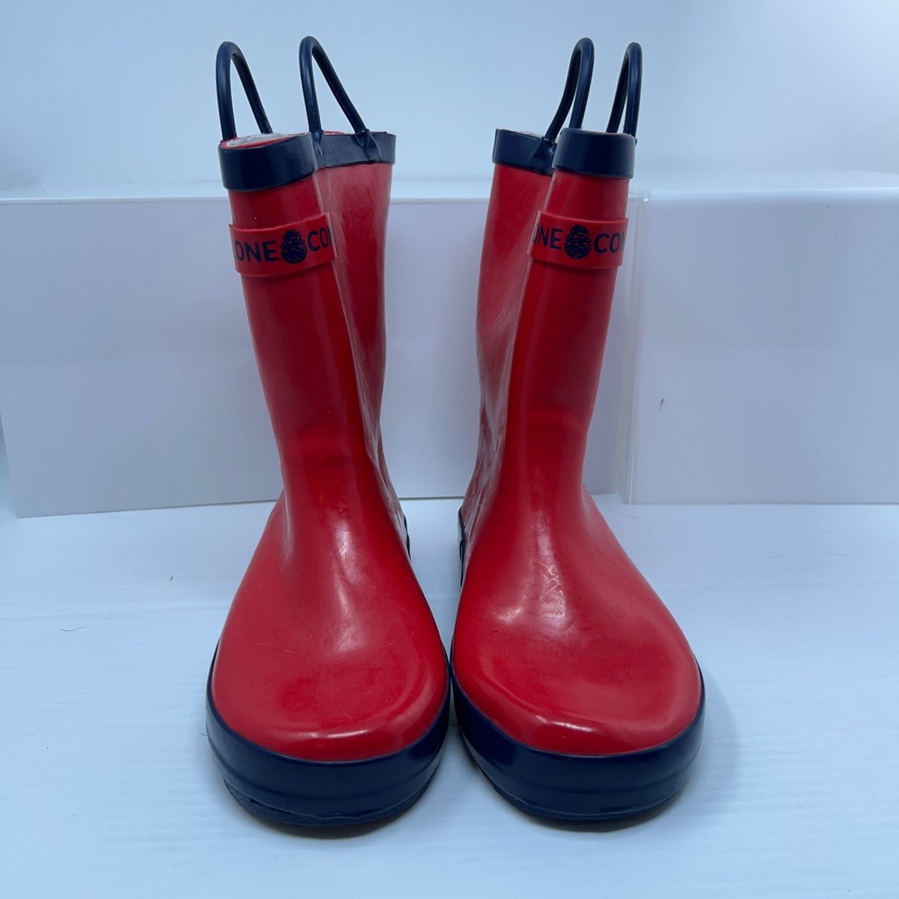 Lone Cone Kids Size 3 Red Navy Blue Waterproof Rubber Rain Boots New